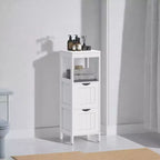 Modern Floor Cabinet with 2 Drawers and Open Shelf - White Freestanding Storage Organizer