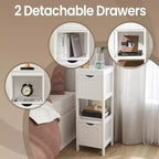 Modern Floor Cabinet with 2 Drawers and Open Shelf - White Freestanding Storage Organizer
