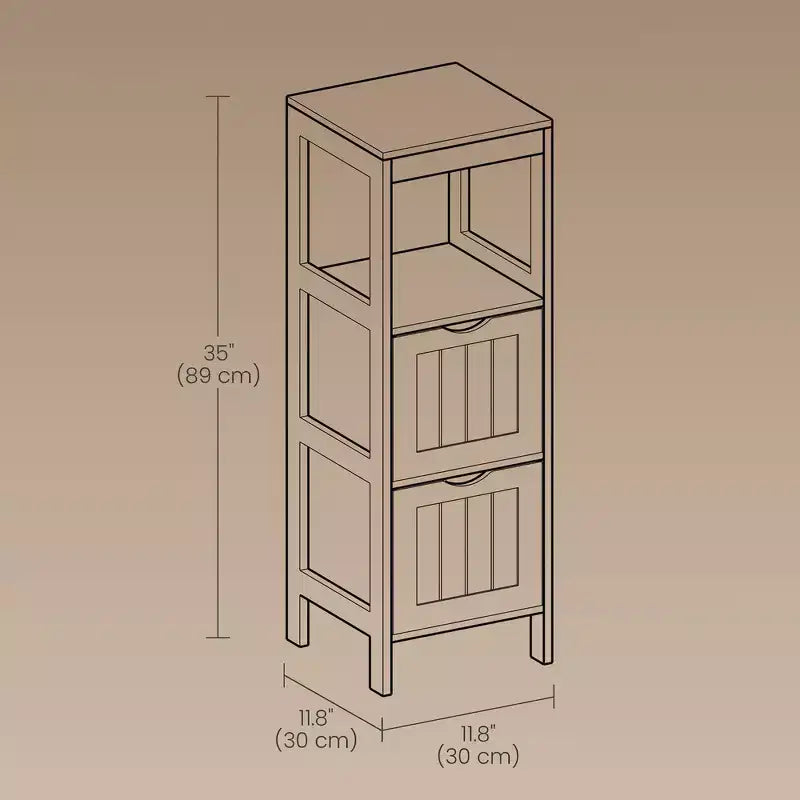 Modern Floor Cabinet with 2 Drawers and Open Shelf - White Freestanding Storage Organizer