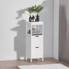 Modern Floor Cabinet with 2 Drawers and Open Shelf - White Freestanding Storage Organizer