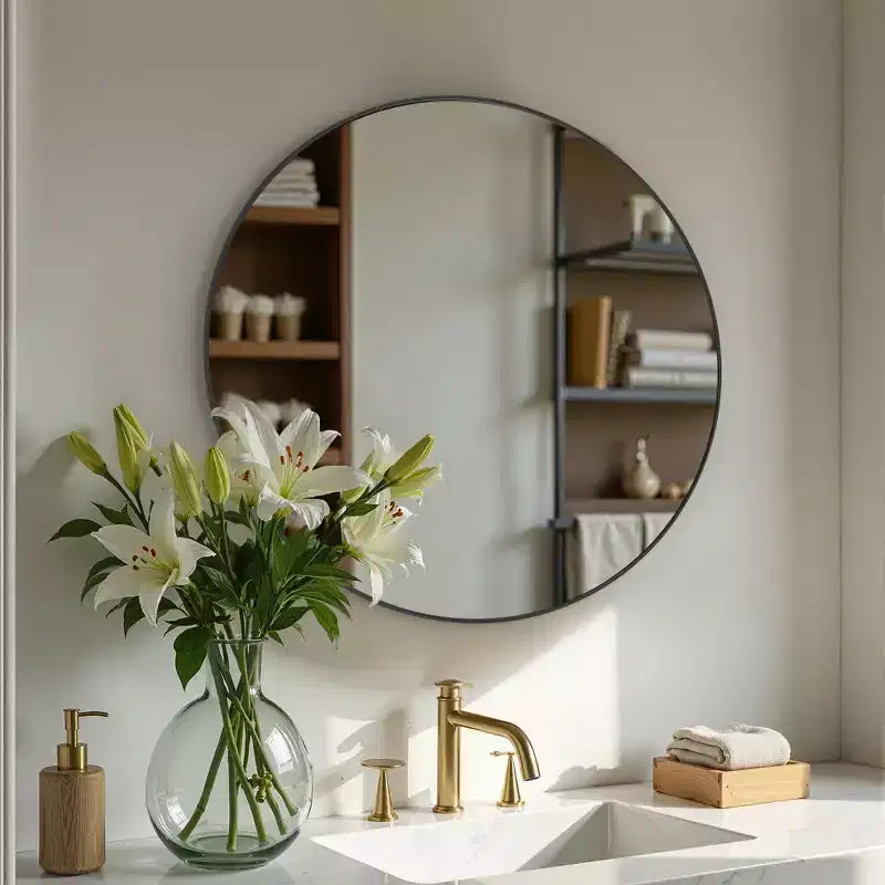 Miroir mural circulaire de 20 pouces, miroir suspendu au-dessus du lavabo, miroir suspendu de salle de bain