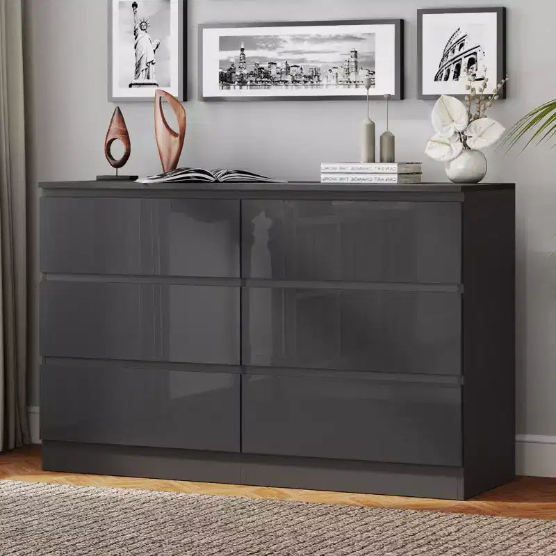 Ladekast voor slaapkamer, ladekast met glanzend oppervlak en ruime opbergruimte, moderne ladekast