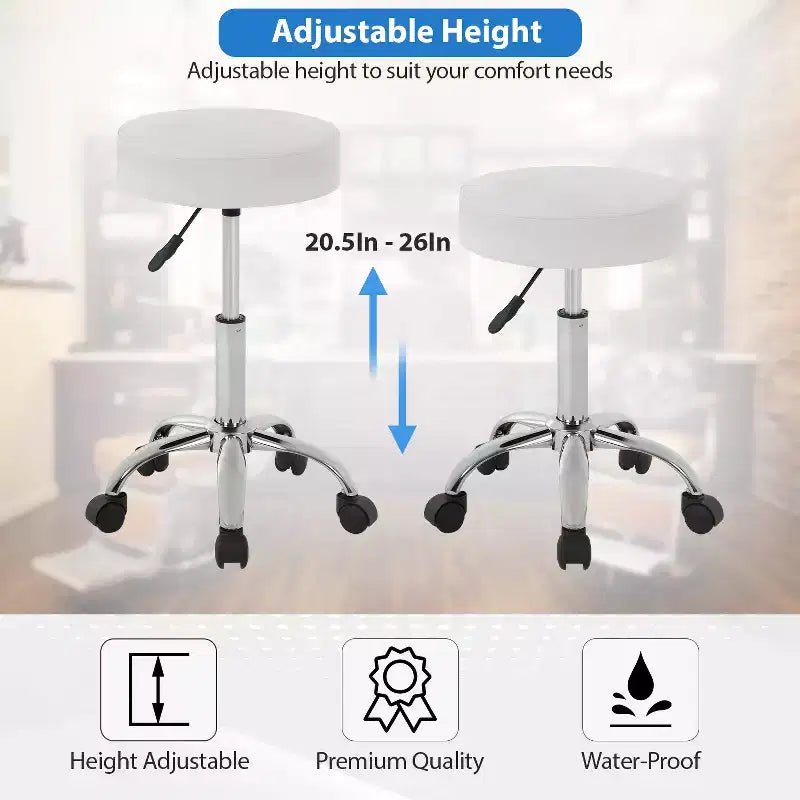 Versatile Salon Chair Round Rolling Stool Adjustable Height PU Leather Seat Cushion