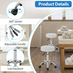 Versatile Salon Chair Round Rolling Stool Adjustable Height PU Leather Seat Cushion