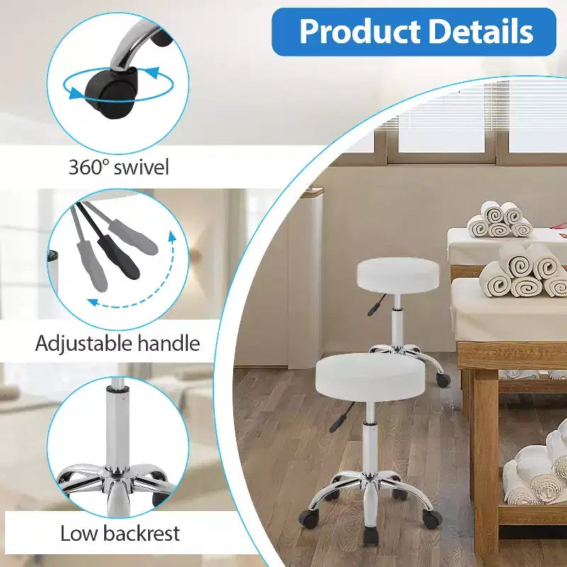 Versatile Salon Chair Round Rolling Stool Adjustable Height PU Leather Seat Cushion
