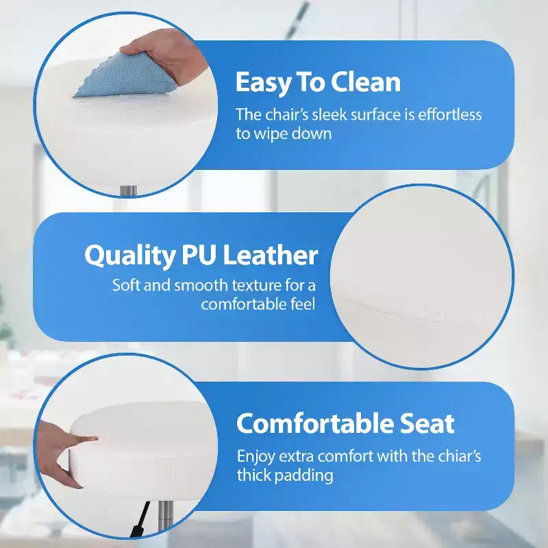 Versatile Salon Chair Round Rolling Stool Adjustable Height PU Leather Seat Cushion