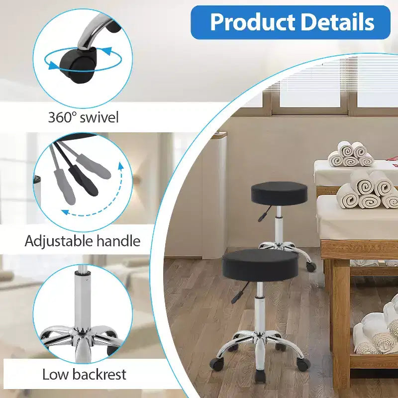 Versatile Salon Chair Round Rolling Stool Adjustable Height PU Leather Seat Cushion