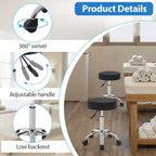 Versatile Salon Chair Round Rolling Stool Adjustable Height PU Leather Seat Cushion