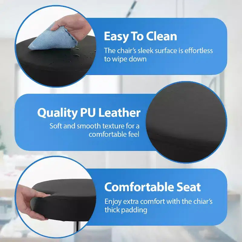 Versatile Salon Chair Round Rolling Stool Adjustable Height PU Leather Seat Cushion