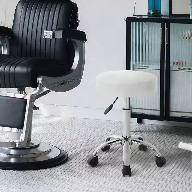 Versatile Salon Chair Round Rolling Stool Adjustable Height PU Leather Seat Cushion