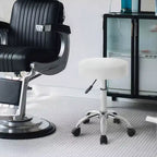 Versatile Salon Chair Round Rolling Stool Adjustable Height PU Leather Seat Cushion