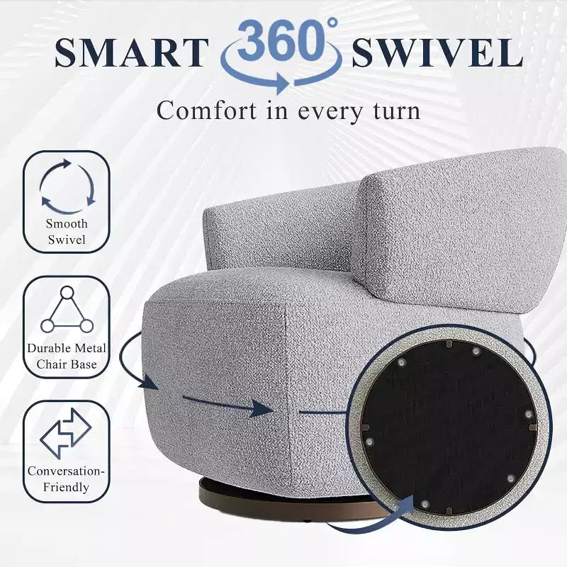 Drehbarer Fassstuhl, Vollständig montiertes Akzent-Loungesofa mit 360-Grad-Basis, Runder Clubstuhl für Wohnzimmer, Schlafzimmer, Büro, Elfenbein