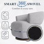 Drehbarer Fassstuhl, Vollständig montiertes Akzent-Loungesofa mit 360-Grad-Basis, Runder Clubstuhl für Wohnzimmer, Schlafzimmer, Büro, Elfenbein