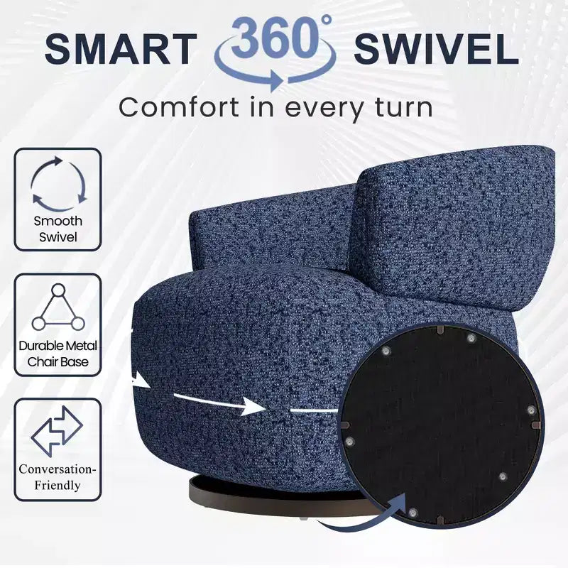 Drehbarer Fassstuhl, Vollständig montiertes Akzent-Loungesofa mit 360-Grad-Basis, Runder Clubstuhl für Wohnzimmer, Schlafzimmer, Büro, Elfenbein