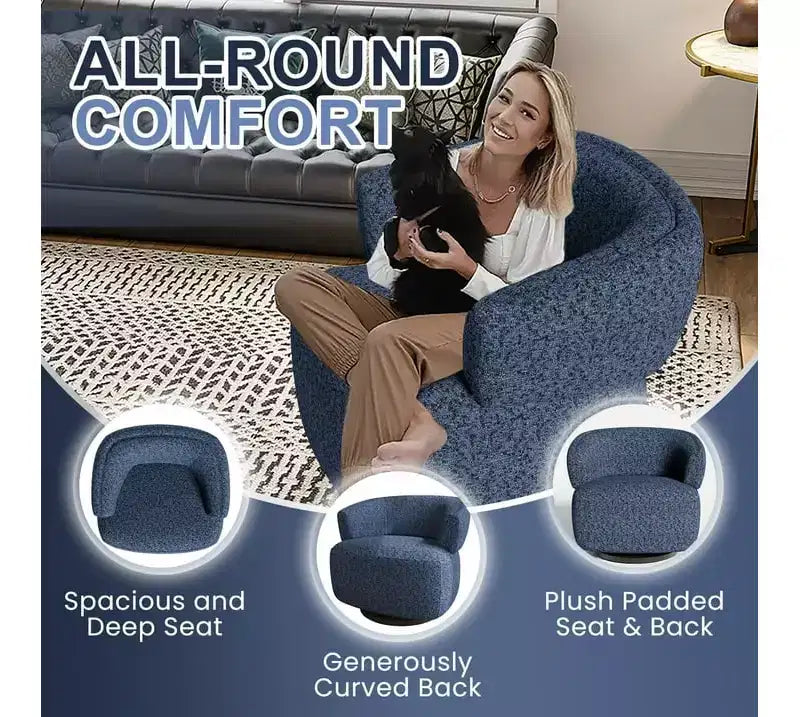 Drehbarer Fassstuhl, Vollständig montiertes Akzent-Loungesofa mit 360-Grad-Basis, Runder Clubstuhl für Wohnzimmer, Schlafzimmer, Büro, Elfenbein