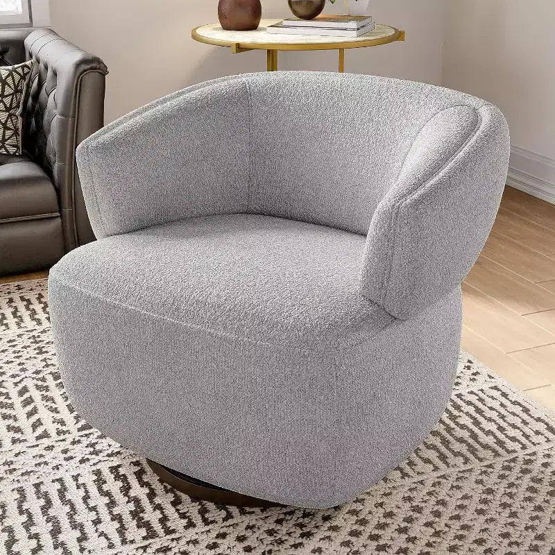 Drehbarer Fassstuhl, Vollständig montiertes Akzent-Loungesofa mit 360-Grad-Basis, Runder Clubstuhl für Wohnzimmer, Schlafzimmer, Büro, Elfenbein