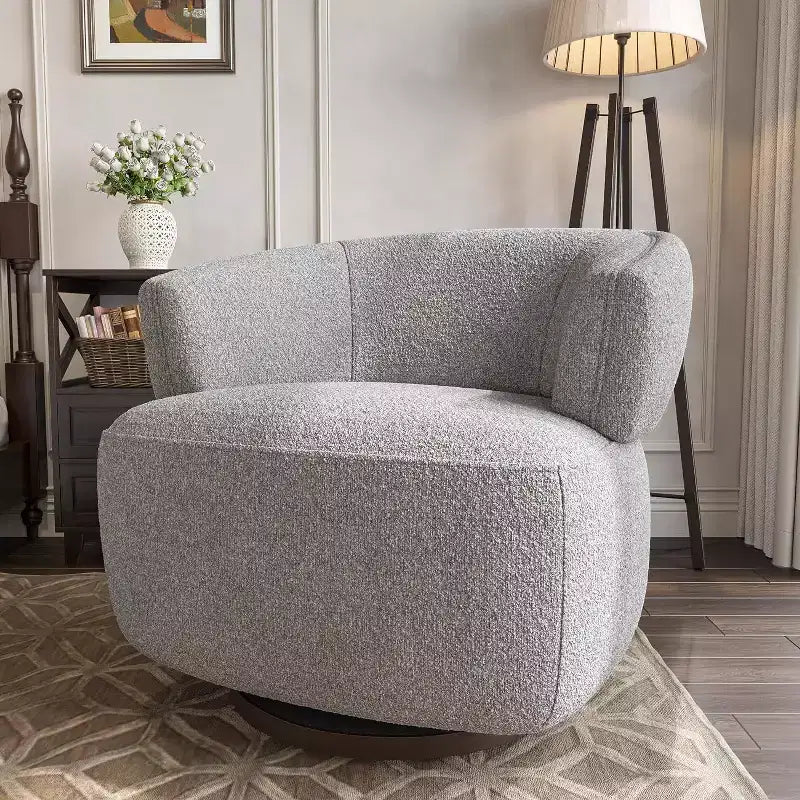 Drehbarer Fassstuhl, Vollständig montiertes Akzent-Loungesofa mit 360-Grad-Basis, Runder Clubstuhl für Wohnzimmer, Schlafzimmer, Büro, Elfenbein