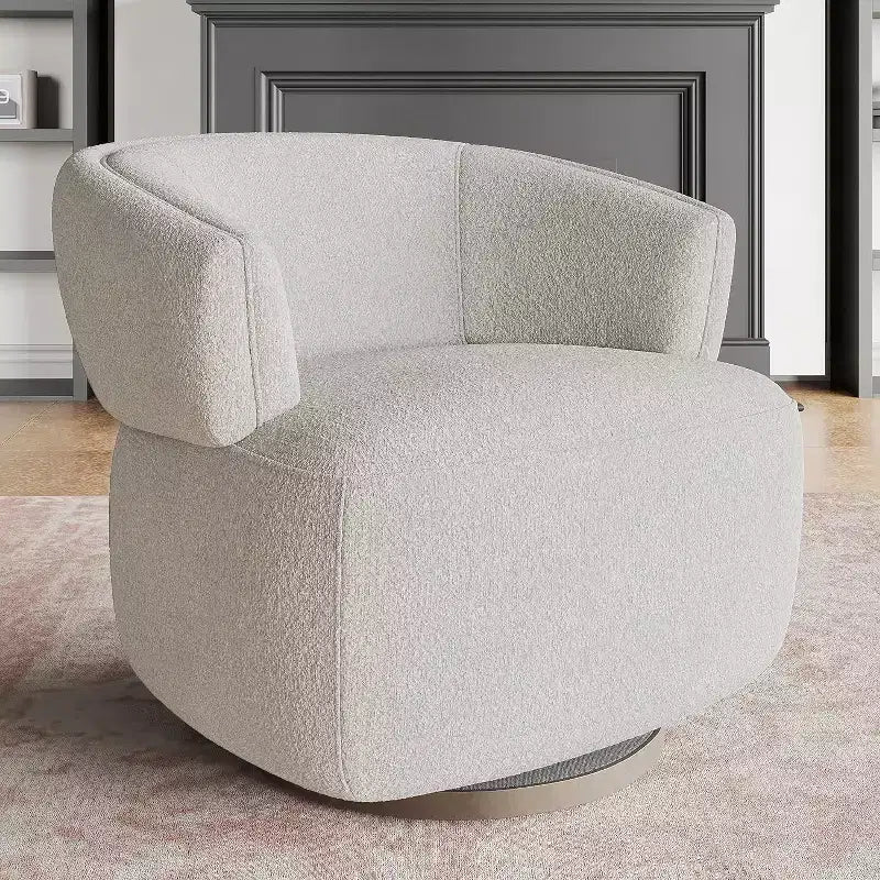 Drehbarer Fassstuhl, Vollständig montiertes Akzent-Loungesofa mit 360-Grad-Basis, Runder Clubstuhl für Wohnzimmer, Schlafzimmer, Büro, Elfenbein