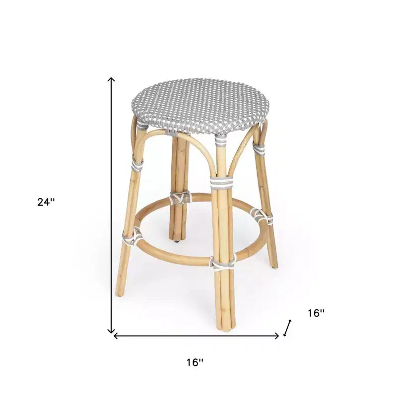 Chaise de bar sans dossier hauteur comptoir en plastique gris naturel et rotin robuste