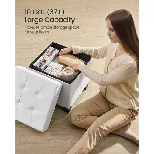15x15x15,7 Zoll Würfel-Stauraum-Ottomane mit Beinen. 10 Gal (37 L) Fassungsvermögen. Fußhocker/Fußstütze aus Kunstleder.