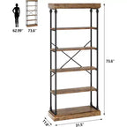 6 Tier Wooden Industrial Bookshelf,Open Shelf with Metal Frame,Large Grey Display Shelf for Bedroom,Living Room,Office