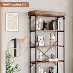 6 Tier Wooden Industrial Bookshelf,Open Shelf with Metal Frame,Large Grey Display Shelf for Bedroom,Living Room,Office