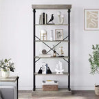 6 Tier Wooden Industrial Bookshelf,Open Shelf with Metal Frame,Large Grey Display Shelf for Bedroom,Living Room,Office