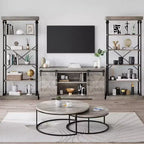 6 Tier Wooden Industrial Bookshelf,Open Shelf with Metal Frame,Large Grey Display Shelf for Bedroom,Living Room,Office