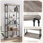 6 Tier Wooden Industrial Bookshelf,Open Shelf with Metal Frame,Large Grey Display Shelf for Bedroom,Living Room,Office