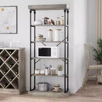 6 Tier Wooden Industrial Bookshelf,Open Shelf with Metal Frame,Large Grey Display Shelf for Bedroom,Living Room,Office