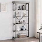 6 Tier Wooden Industrial Bookshelf,Open Shelf with Metal Frame,Large Grey Display Shelf for Bedroom,Living Room,Office