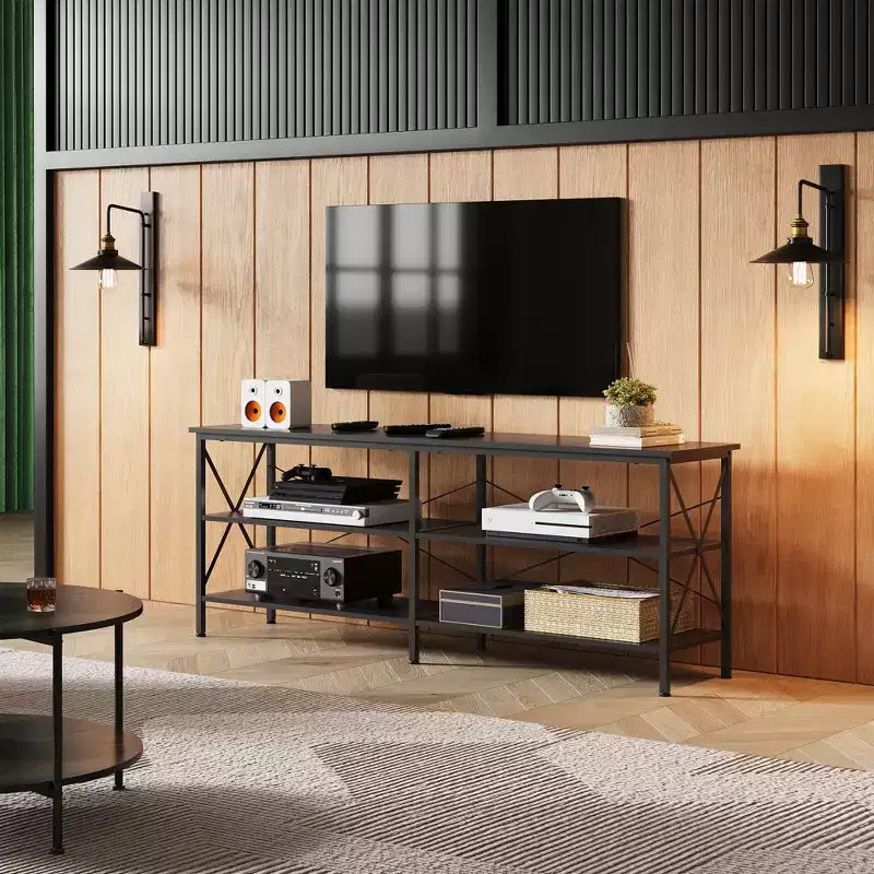 70 inch tv-meubel voor woonkamer en slaapkamer, 63 media console met 3-laagse opbergplanken