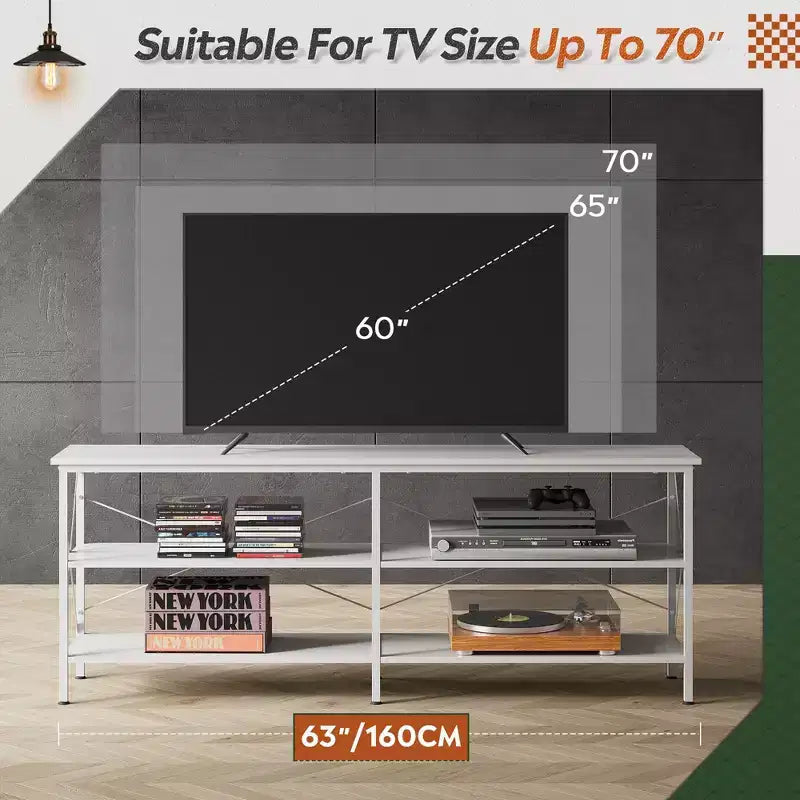 70 inch tv-meubel voor woonkamer en slaapkamer, 63 media console met 3-laagse opbergplanken