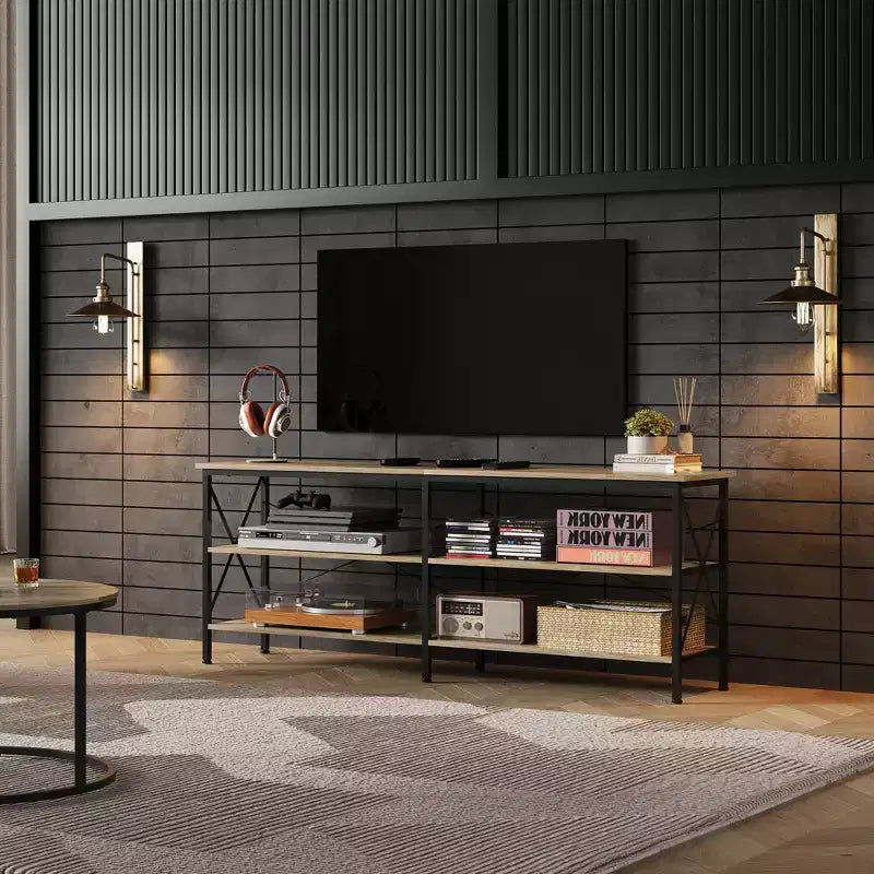 70 inch tv-meubel voor woonkamer en slaapkamer, 63 media console met 3-laagse opbergplanken