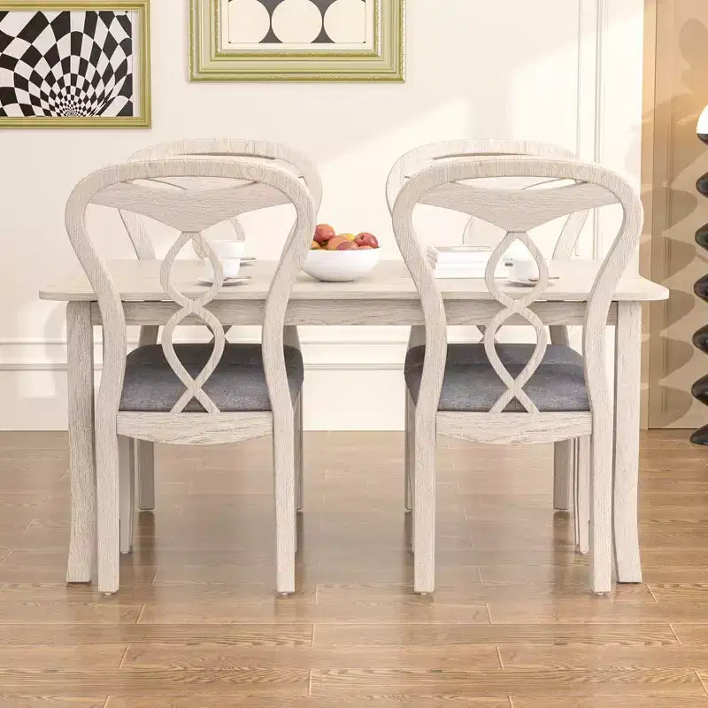 Rustikale Holzstühle für Esszimmer, Gummibaumholz Küchenstühle mit gepolstertem Sitz & elegantem hohlem Rückenlehne, Grau