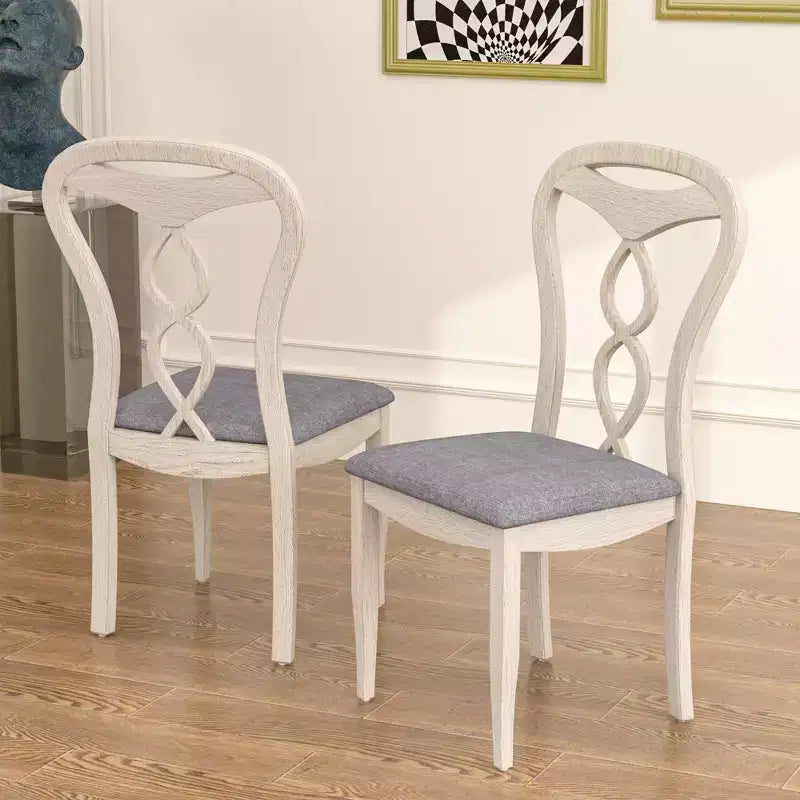 Rustikale Holzstühle für Esszimmer, Gummibaumholz Küchenstühle mit gepolstertem Sitz & elegantem hohlem Rückenlehne, Grau