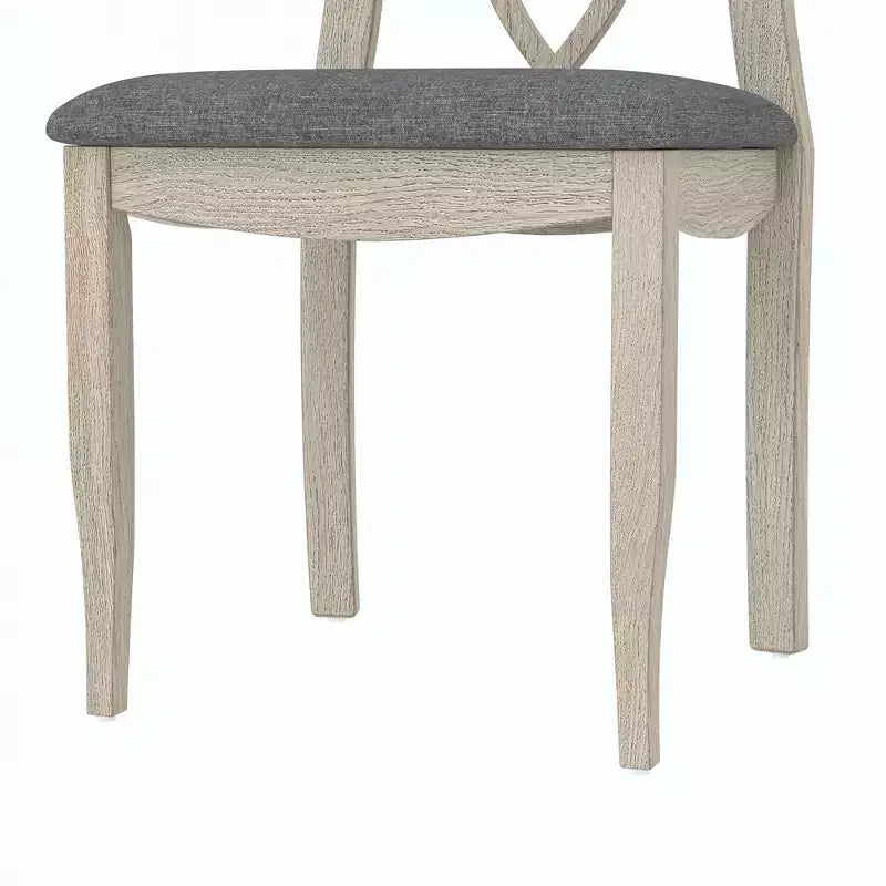 Rustikale Holzstühle für Esszimmer, Gummibaumholz Küchenstühle mit gepolstertem Sitz & elegantem hohlem Rückenlehne, Grau