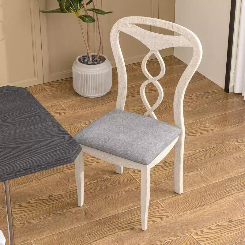 Rustikale Holzstühle für Esszimmer, Gummibaumholz Küchenstühle mit gepolstertem Sitz & elegantem hohlem Rückenlehne, Grau