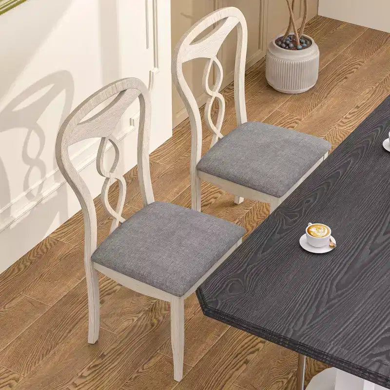 Rustikale Holzstühle für Esszimmer, Gummibaumholz Küchenstühle mit gepolstertem Sitz & elegantem hohlem Rückenlehne, Grau