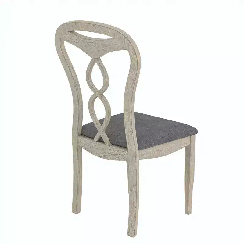 Rustikale Holzstühle für Esszimmer, Gummibaumholz Küchenstühle mit gepolstertem Sitz & elegantem hohlem Rückenlehne, Grau