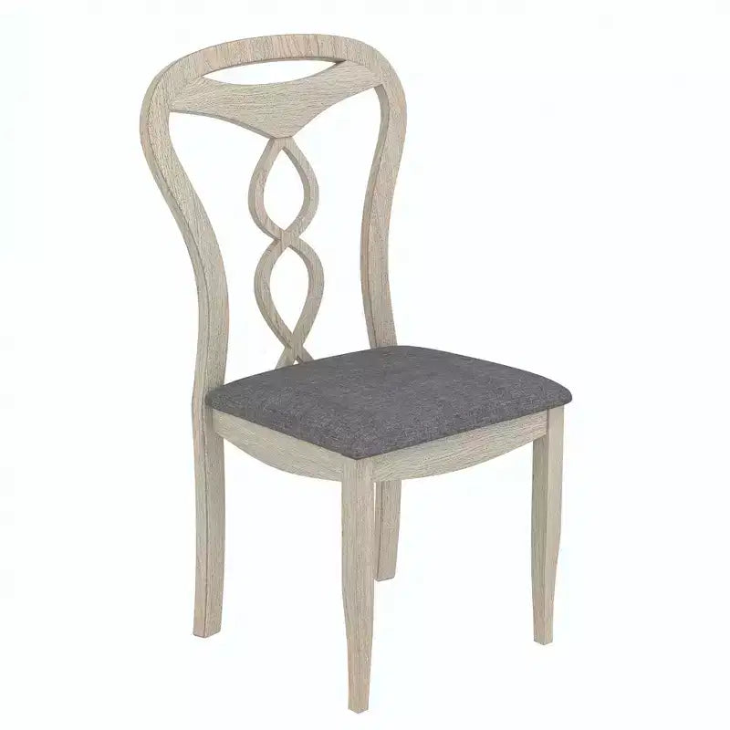 Rustikale Holzstühle für Esszimmer, Gummibaumholz Küchenstühle mit gepolstertem Sitz & elegantem hohlem Rückenlehne, Grau