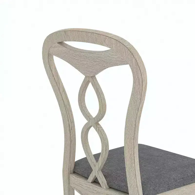 Rustikale Holzstühle für Esszimmer, Gummibaumholz Küchenstühle mit gepolstertem Sitz & elegantem hohlem Rückenlehne, Grau