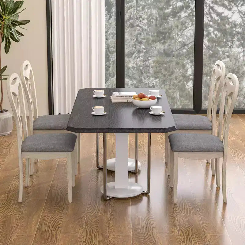Rustikale Holzstühle für Esszimmer, Gummibaumholz Küchenstühle mit gepolstertem Sitz & elegantem hohlem Rückenlehne, Grau