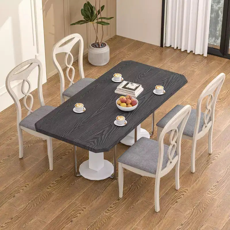 Rustikale Holzstühle für Esszimmer, Gummibaumholz Küchenstühle mit gepolstertem Sitz & elegantem hohlem Rückenlehne, Grau