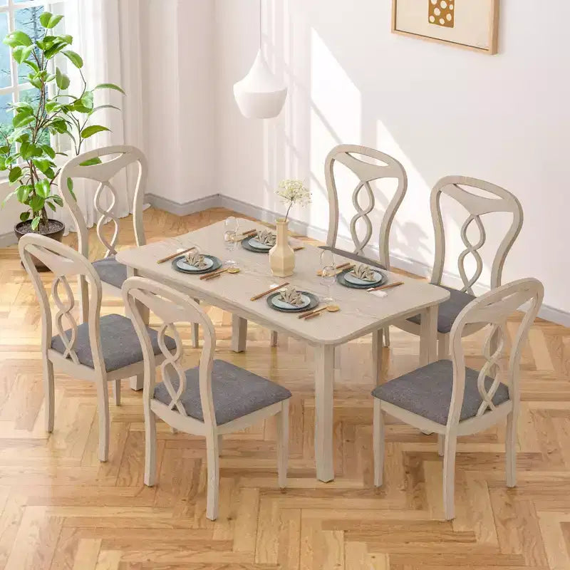 Rustikale Holzstühle für Esszimmer, Gummibaumholz Küchenstühle mit gepolstertem Sitz & elegantem hohlem Rückenlehne, Grau