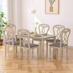 Rustikale Holzstühle für Esszimmer, Gummibaumholz Küchenstühle mit gepolstertem Sitz & elegantem hohlem Rückenlehne, Grau