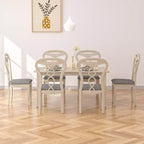Rustikale Holzstühle für Esszimmer, Gummibaumholz Küchenstühle mit gepolstertem Sitz & elegantem hohlem Rückenlehne, Grau