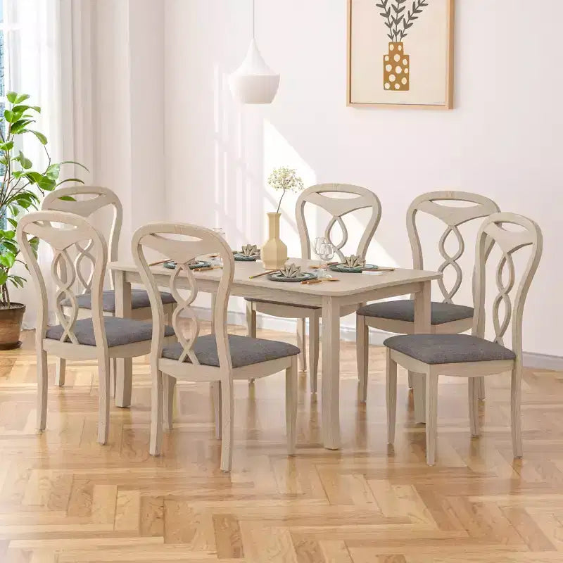 Rustikale Holzstühle für Esszimmer, Gummibaumholz Küchenstühle mit gepolstertem Sitz & elegantem hohlem Rückenlehne, Grau
