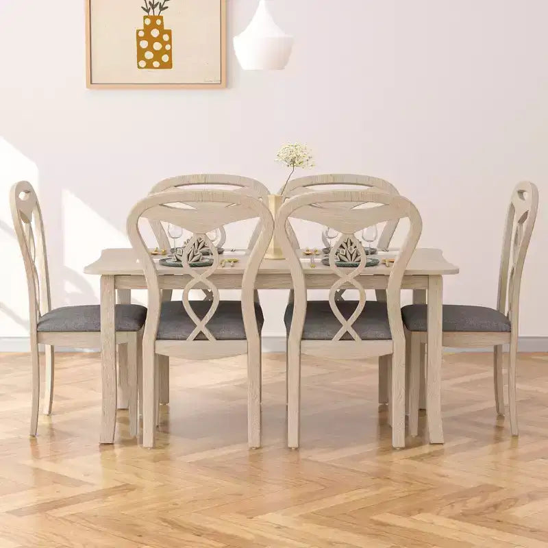 Rustikale Holzstühle für Esszimmer, Gummibaumholz Küchenstühle mit gepolstertem Sitz & elegantem hohlem Rückenlehne, Grau
