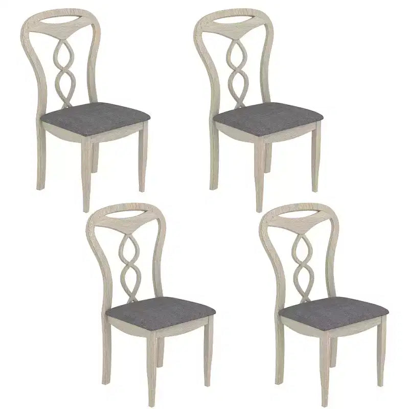 Rustikale Holzstühle für Esszimmer, Gummibaumholz Küchenstühle mit gepolstertem Sitz & elegantem hohlem Rückenlehne, Grau